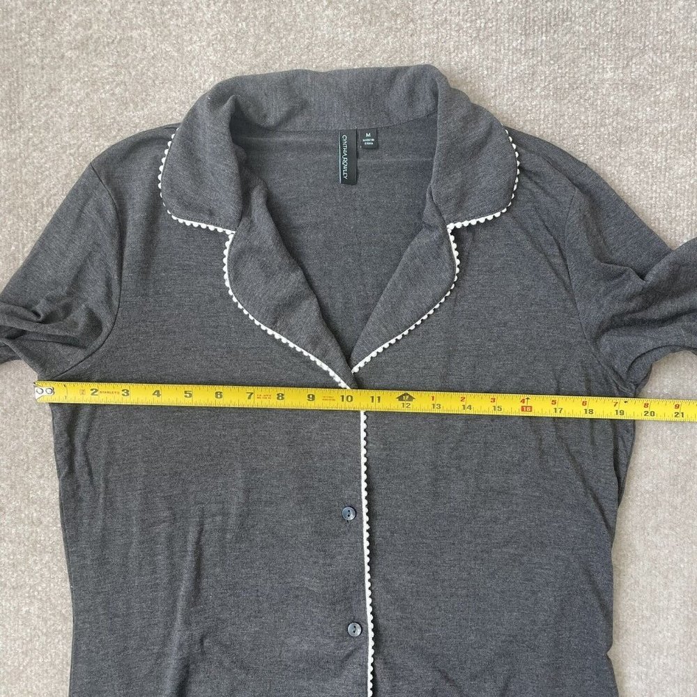 Cynthia Rowley Pajama Top Womens Medium Grey White Long Sleeve Soft Stretch - Picture 5 of 7